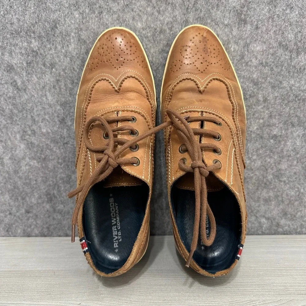 River Woods RW 95 Mens Tan Leather Brogue Wingtip Sneakers Size 42‎ US 8.5